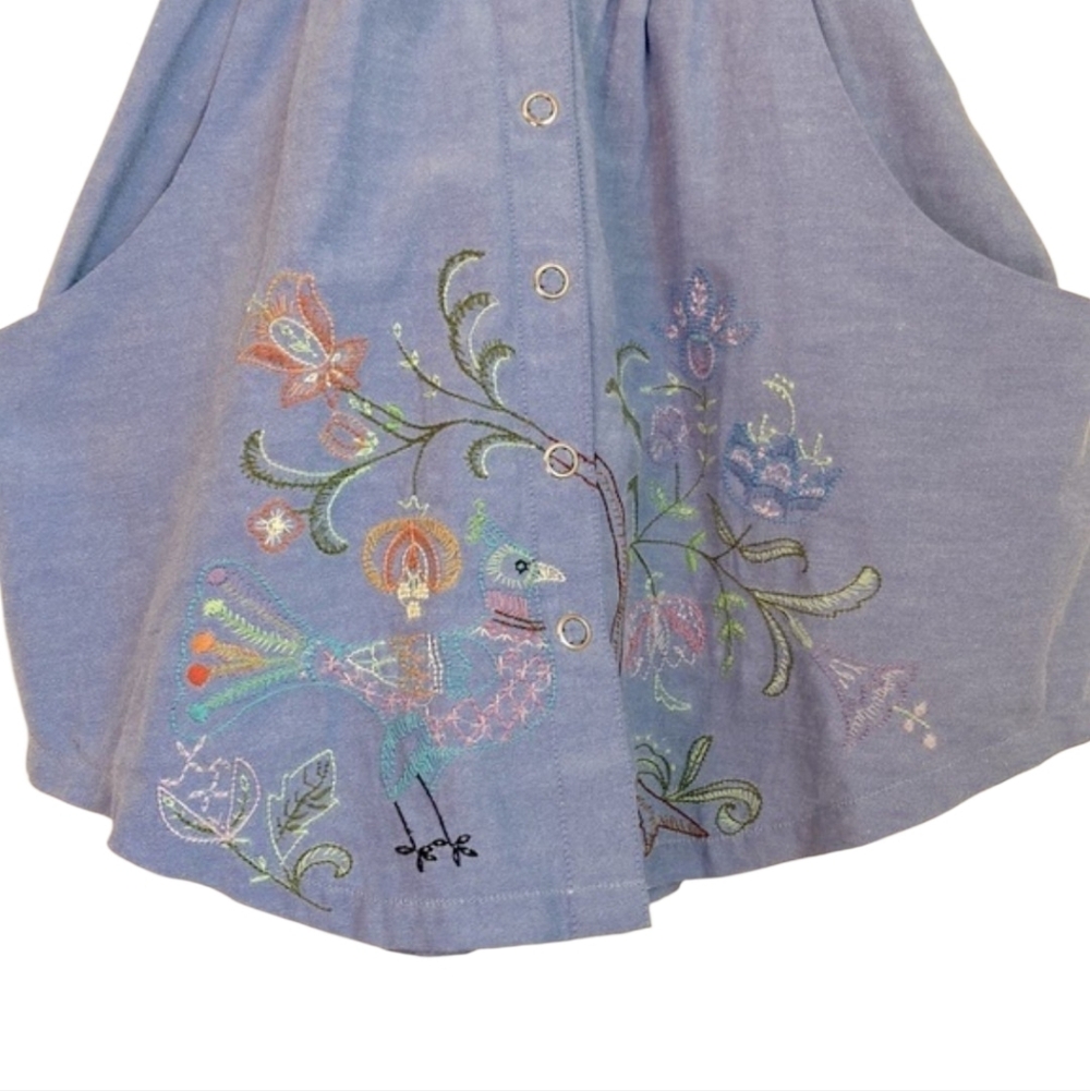 Eloise | Embroidered + Hooded Jean Dress w|pockets - Picture 5 of 11